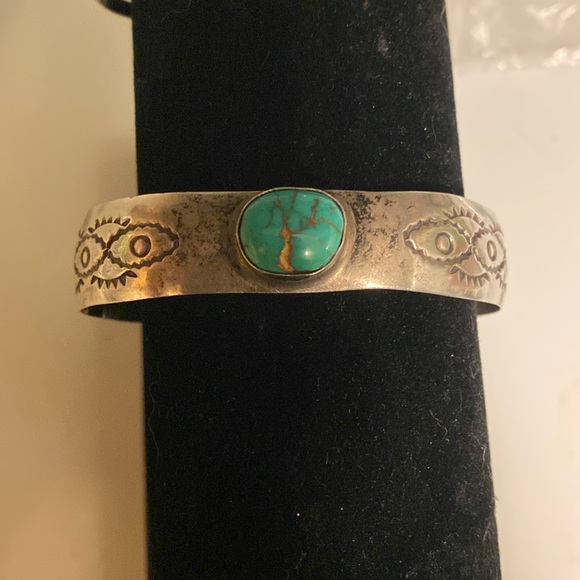 Antique Jewelry - Antique 1920’s Native American Handmade Turquoise Sterling Cuff Bracelet